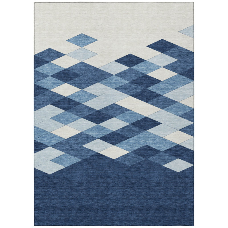Machine Washable Indoor/Outdoor Chantille ACN2555 Geometric Rug, Navy, 5' x 7'6"