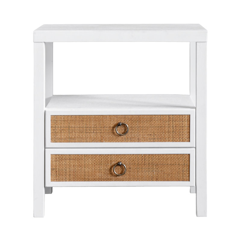 Clive 2 Drawer Nightstand 22"W With Shelf And Cane Doors, White, White