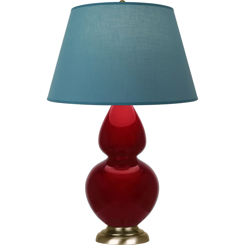 Lampe de table double gourde en céramique, Sangria glacé / laiton, Bleu vif / gris, Laiton