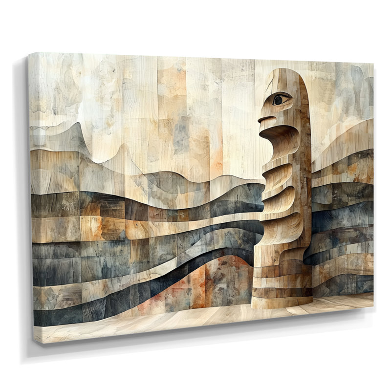 Kotz, totem canadien, tour inuit - art amérindien, art mural sur toile, H 34 po x l 44 po, Toile tendue, Ne s’applique pas