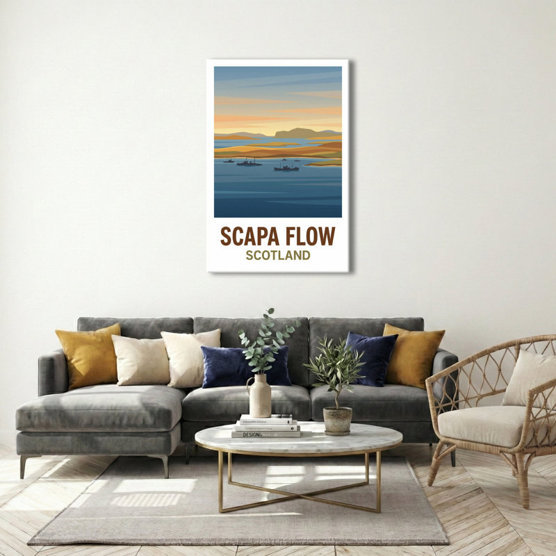 Scapa Flow, Scotland - Romantic Travel Poster Of Orkney's Historic Seascape. Giclee Print On Wrapped Canvas. Wall Art, Home Decor - Natural Landmarks, Scotland - Wrapped Canvas Print