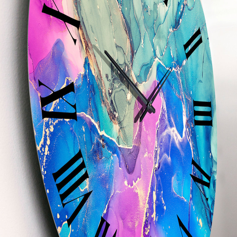 Rose et mauve, art liquide abstrait III - horloge murale moderne, Petit