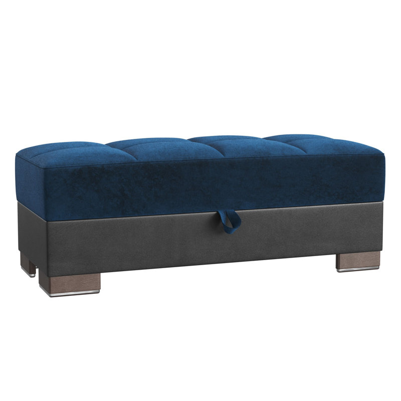 PrimeNest SkyHaven Collection Upholstered Ottoman with Storage, Turquoise Microfiber/Black-PU
