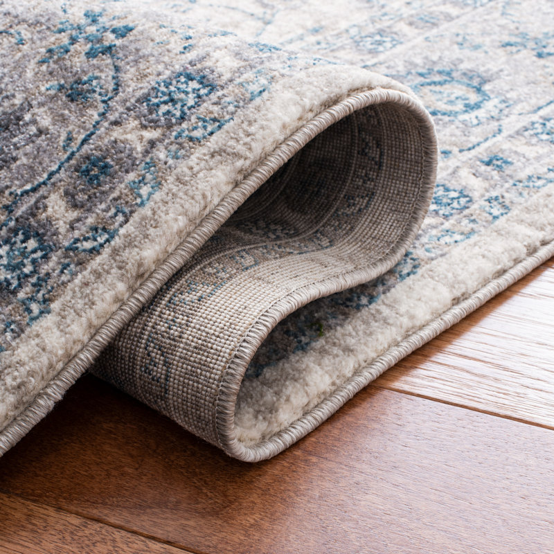 Eileen Oriental Ivory/Blue Area Rug, Round 6'7"
