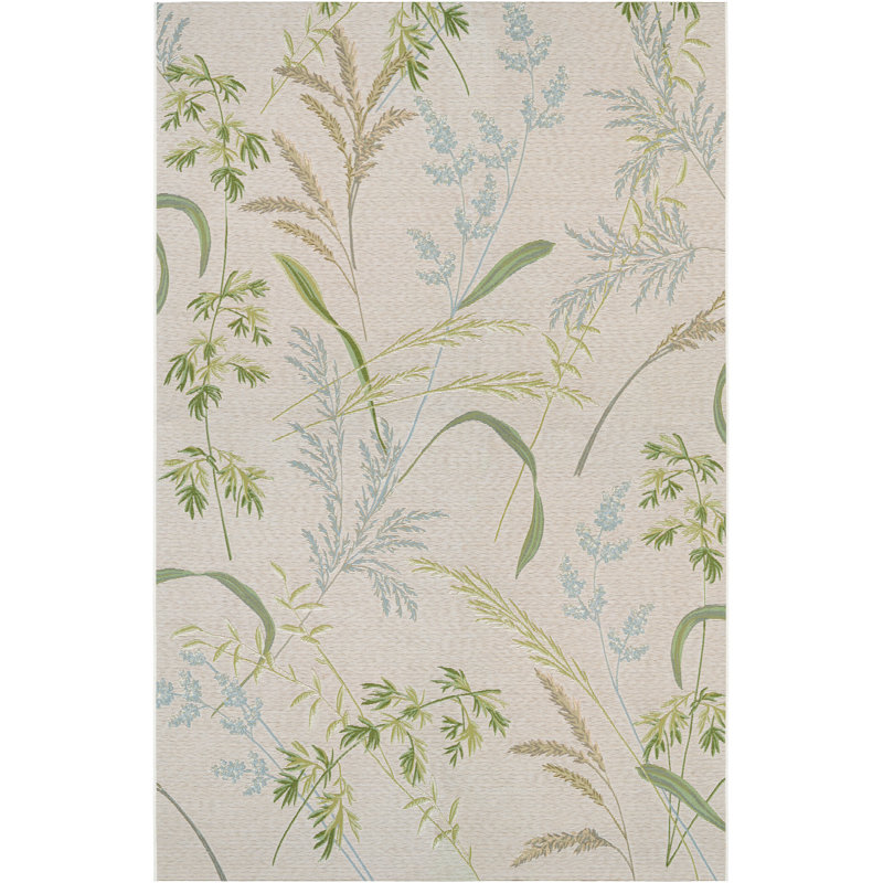 Tapis intérieur / extérieur floral beige multicolore Chablis, Rectangle 2 pi 3 po x 3 pi 11 po