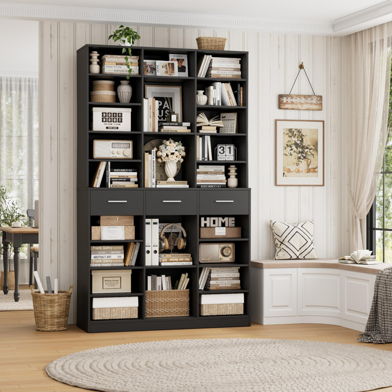Bibliothèque moderne à 9 niveaux avec rangement, Noir