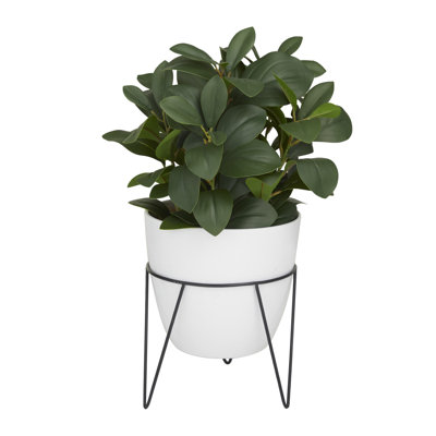 Green Faux Foliage Eucalyptus Indoor Outdoor Artificial Plant with Realistic Leaves and Metal Stand and White Pot