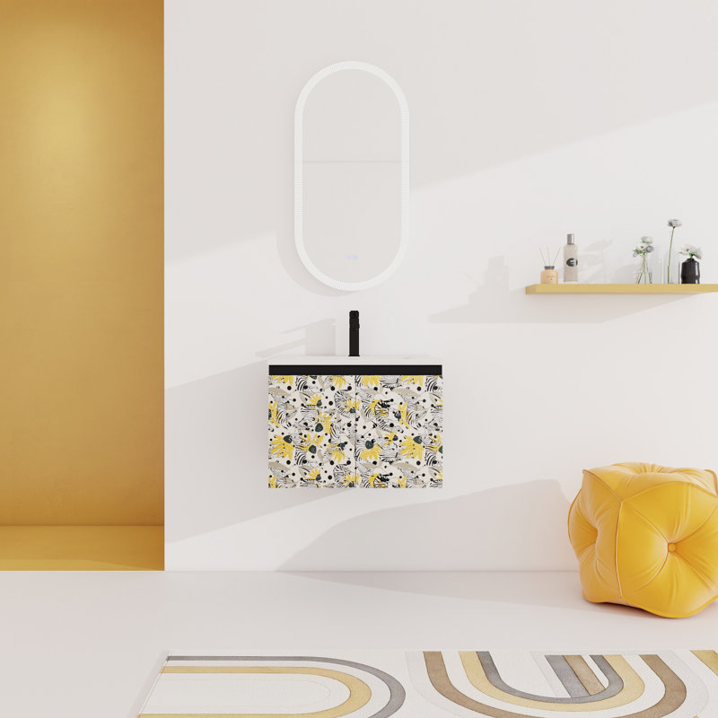Floating Wall-Mounted Bathroom Vanity With Ceramics Sink & Soft-Close Cabinet Door, KD-Package, Bathroom Vanity, 24"