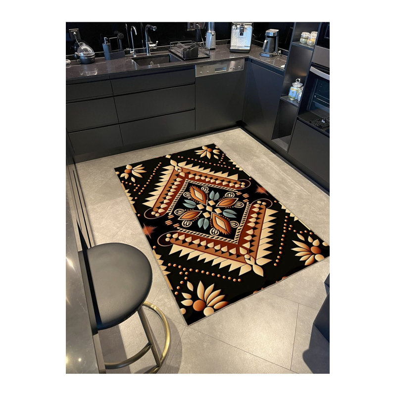 Tapis décoratif noir à motif floral noir, Sous-tapis rectangulaire 2 pi 6 po x 6 pi 7 po inc