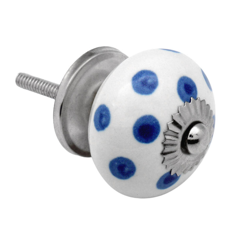 Nicola Spring - Round Ceramic Cabinet Knobs, White/Blue
