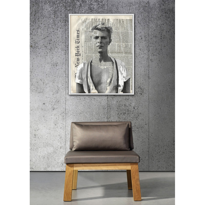 Bowie - peinture sur toile avec cadre flottant, H 22 po x l 18 po x P 2 po, Blanc