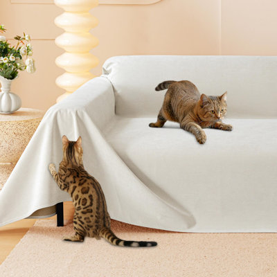 Housse de protection contre les égratignures pour chat - Housse de canapé antidérapante et imperméable pour protéger les chats, Housse de protection pour animaux de compagnie pour 3 coussins, Housse de canapé beige anti-rayures pour animaux de compa