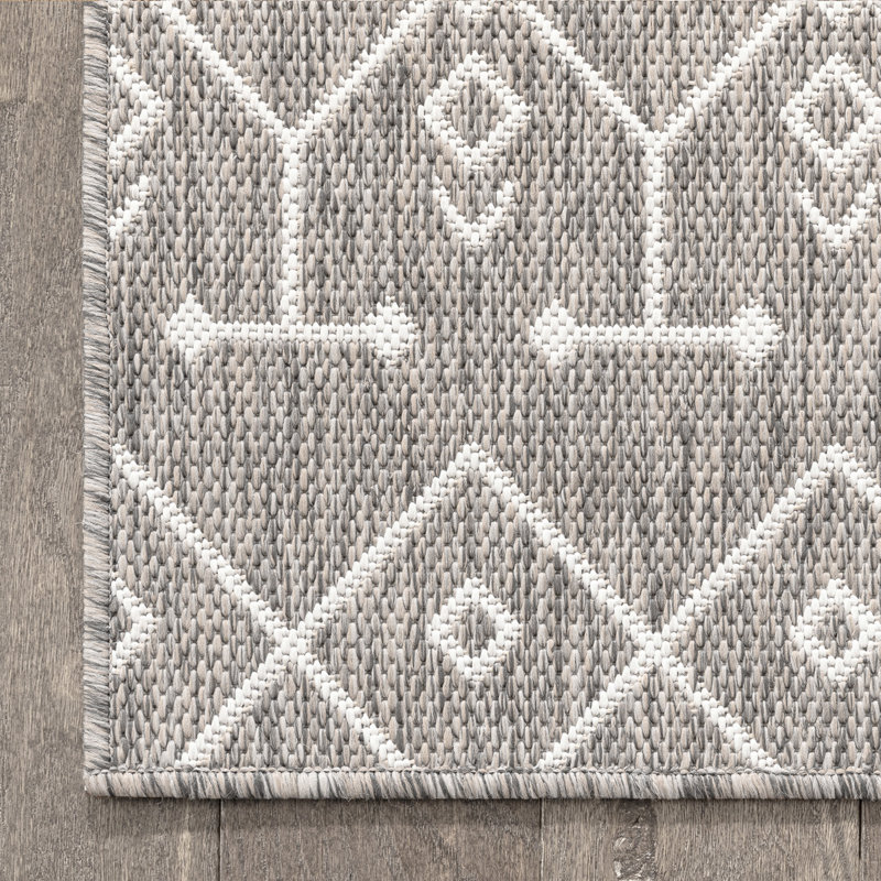 Tapis intérieur / extérieur gris clair ivoire Marshanna Nord Trellis, Rectangle 3 pi 11 po x 5 pi 3 po