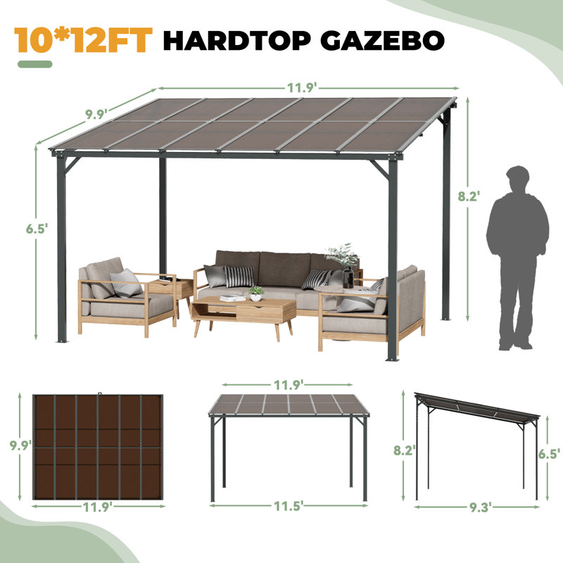 Yallisey Patio Gazebo With Waterproof Fuzzy Strip, Innovative Base Support Gazebo, Wall Mounted Gazebo For Backyard, Decks, Garden