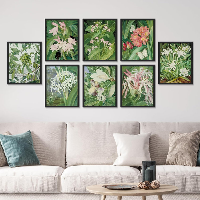 «Botanical Floral Iris Garden Zen Wild Flower», reproduction encadrée sur papier, 8 pièces, Noir, H 14 po x l 11 po x P 1 po