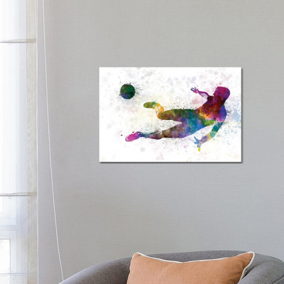 Man Soccer Football Player Flying Kicking II by Paul Rommer - Wrapped Canvas Gallery-Wrapped Canvas Giclée