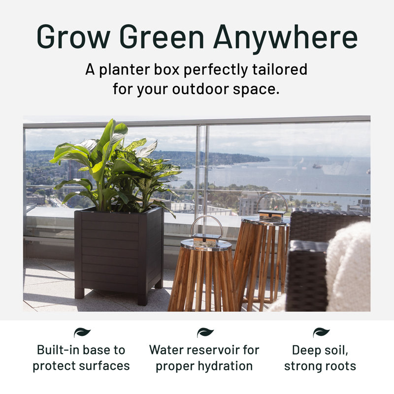  17-Inch x 17-Inch Flora Cube Planter Box for Patios or Decks, Black, Black
