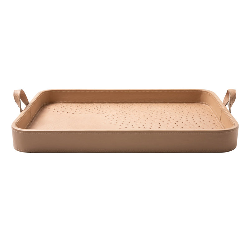 Ostrich Leather Inlay Tray, Cream