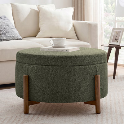 31.7" W Round Boucle Storage Ottoman
