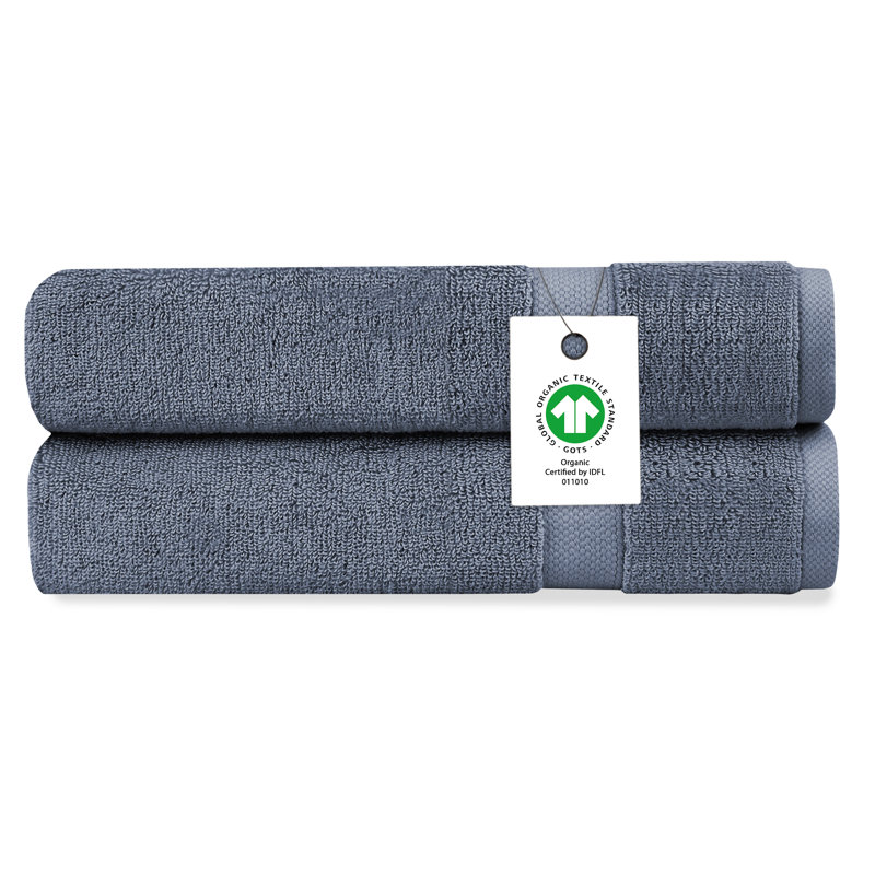 Corto Organic Cotton Plush Hand Towel Set of 2, GOTS & OEKO-TEX Certified, 650 GSM Long-Staple, Soft, Quick-Dry & Absorbent, 20"×30"