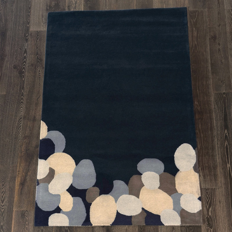 Tapis bleu marine, gris, crème et beige à motif abstrait touffeté à la main Ailey, 8' x 10'