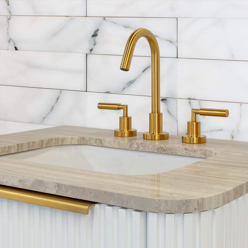 Cigno Widespread Bathroom Faucet with Drain Assembly, Brushed Gold