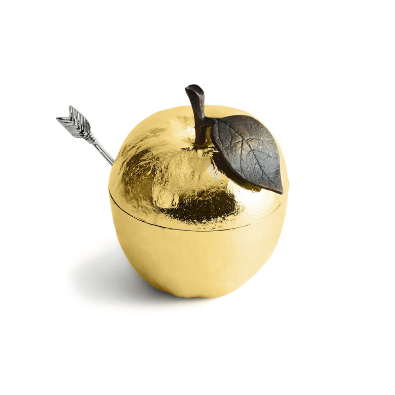 Fruit Apple Honey Pot with Spoon Nickel Plate, Gold