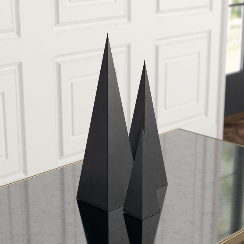 Pyramid Object 3 Piece Sculpture Set, Black