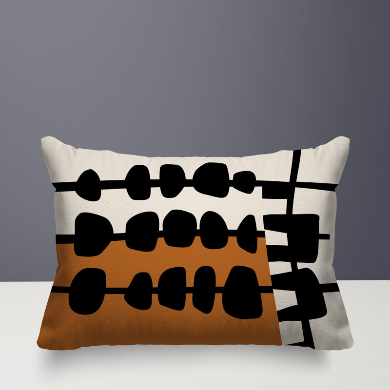 Oreiller rectangulaire réversible intérieur / extérieur Dola, Orange brûlé / noir / blanc cassé, H 14 po x l 20 po