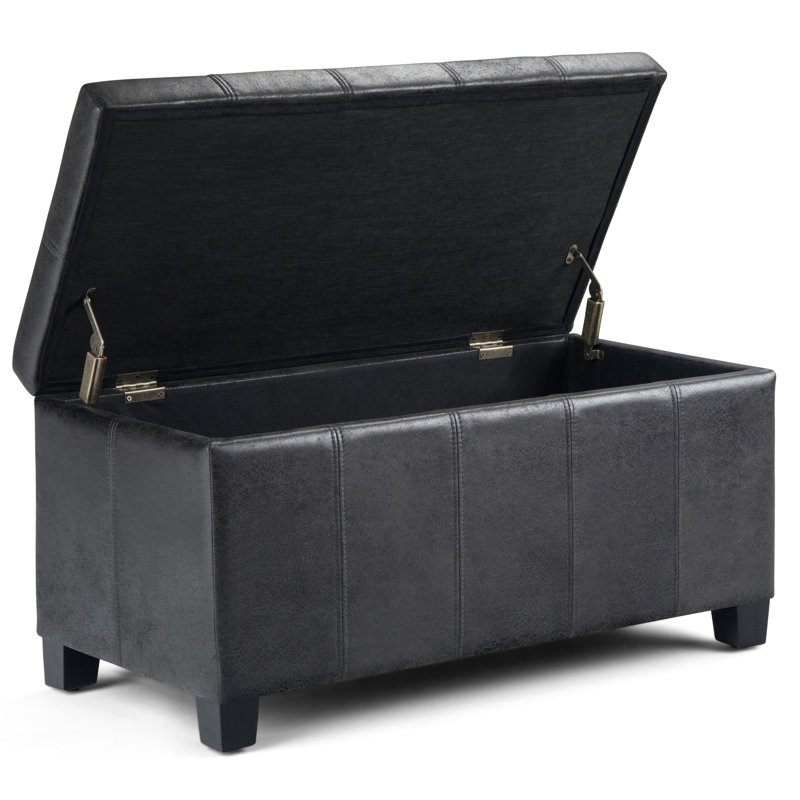 Repose-pieds rectangulaire avec rangement relevable Dover, Noir patiné