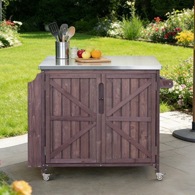 42.1" Outdoor Kitchen Island Grill Cart With Storage Cabinet