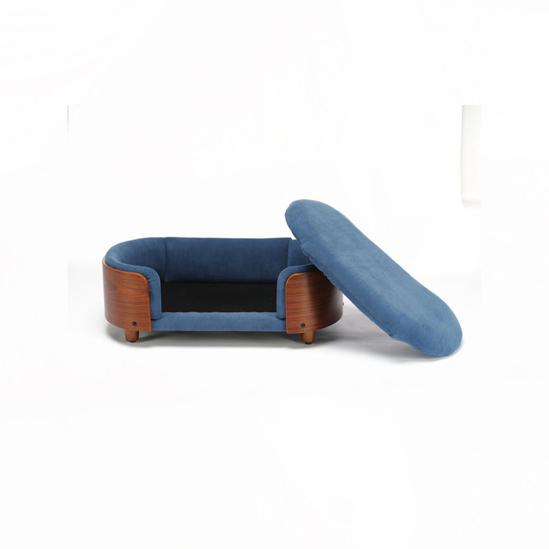 Lit pour chien avec coussin en bois massif scandinave Nancey, Gris foncé / brun,  11.02" H x 38.58" W x 26.77" D