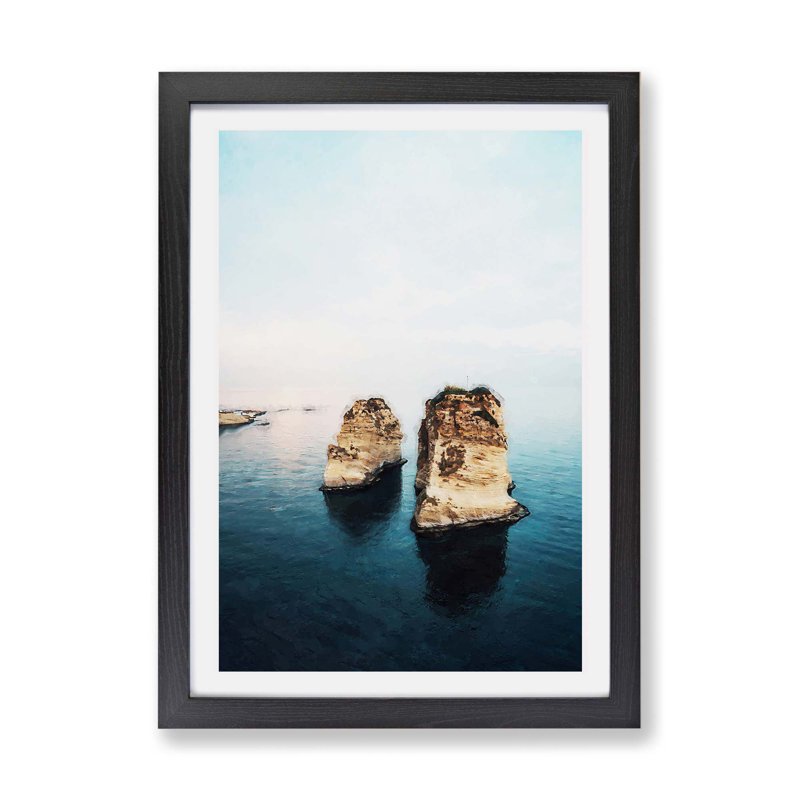Rock Formation in Beirut Lebanon - Picture Frame Graphic Art Print on Paper, Black, 33cm H x 45cm W x 2cm D