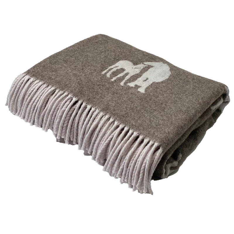 Jeté tissé en laine d'agneau Merino, Imprimé animal brun / blanc