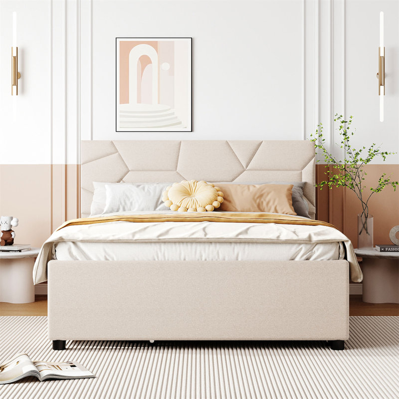 Embra Upholstered Platform Bed, Full, Beige