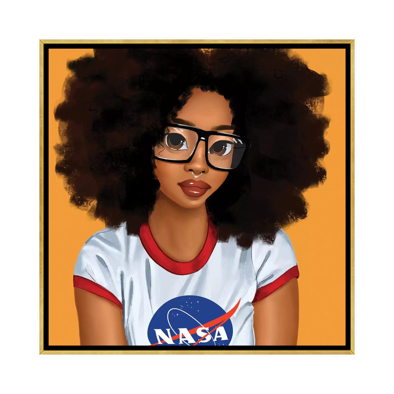« Nerd Girl » par Princess karibo-impression d’art graphique, Pas de tapis, H 37 po x l 37 po x P 1,5 po, Toile encadrée d'or