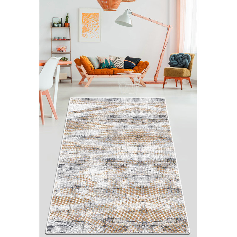 Tapis en coton noir / blanc / brun Noxon, Rectangle 3 pi 3 po x 5 pi 3 po