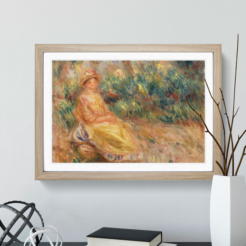 Woman in Pink and Yellow by Pierre-Auguste Renoir - Picture Frame Painting, Oak, 65cm H x 90cm W x 2cm D