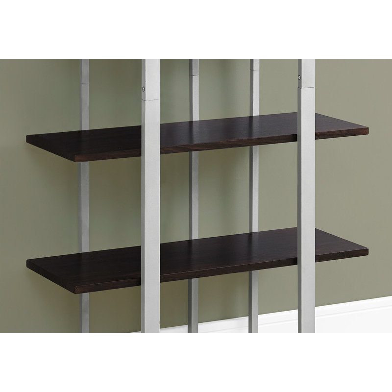 Bibliothèque, bibliothèque, étagère, 4 niveaux, H 60 po, bureau, chambre à coucher, stratifié brun, métal noir, contemporain, moderne