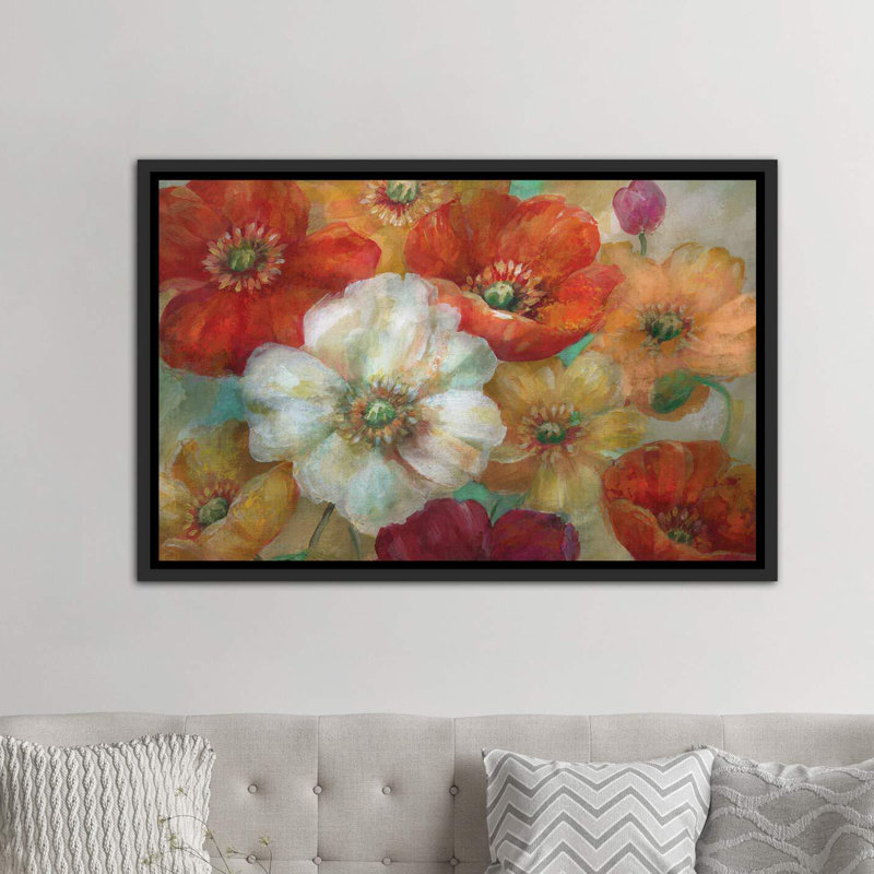 « poppycentric » par nan-reproduction d’art, H 18 po x l 26 po x P 1,5 po, Toile avec cadre noir