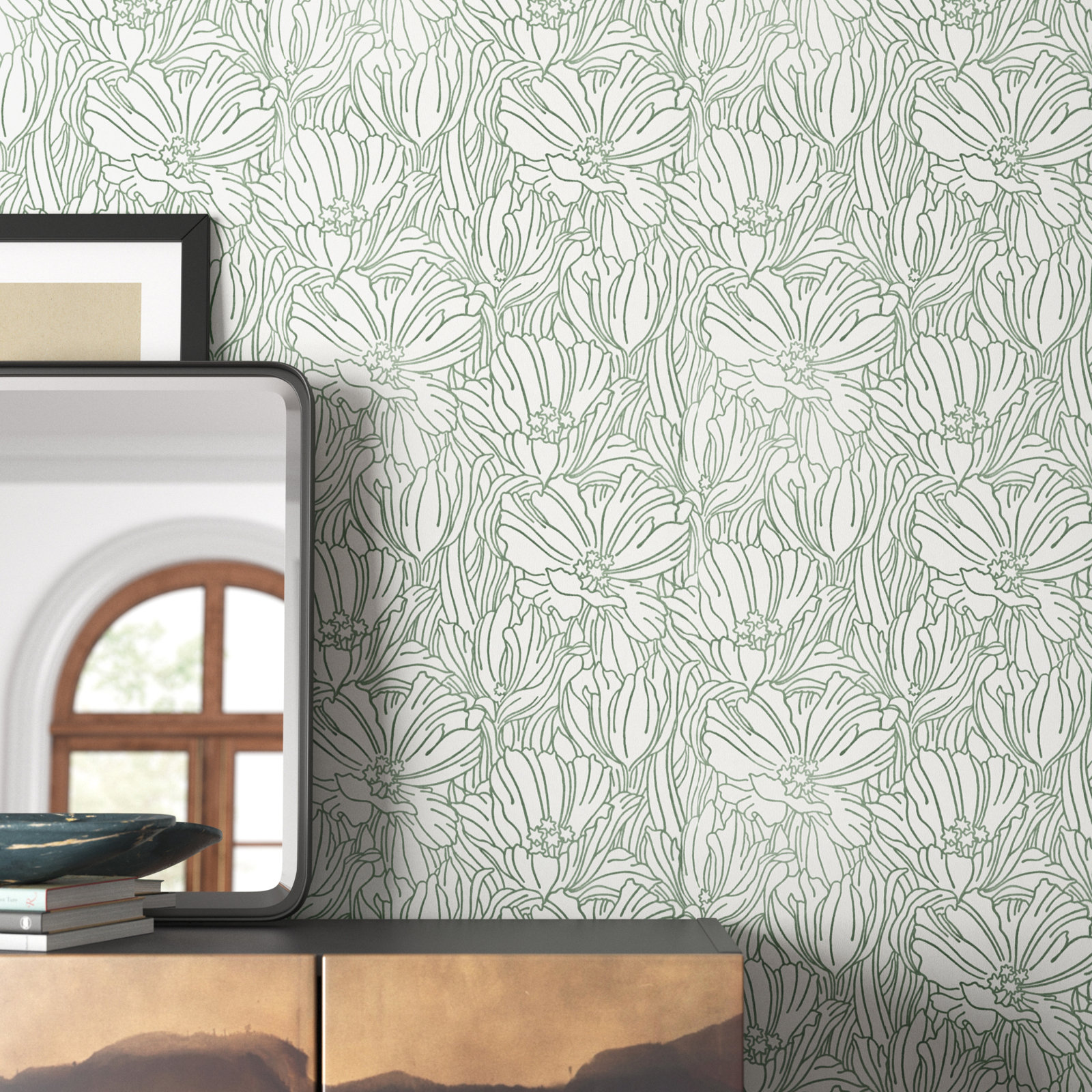 Floral Wallpaper, Green
