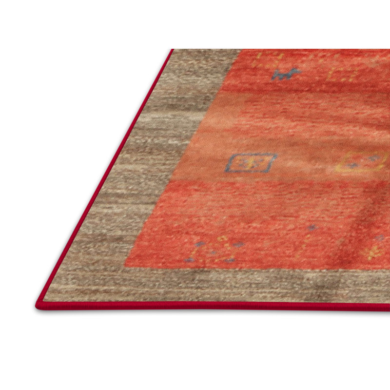 Tapis de zone rouge/vert contemporaine, Rectangle 2 pi x 3 pi