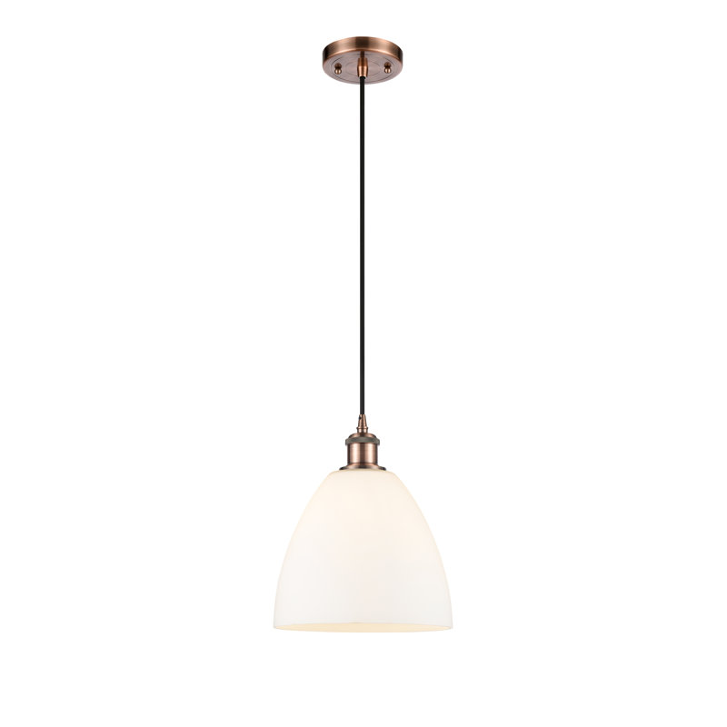 Haruka 1 - Light Single Pendant, White, 13.25" H x 9" W x 9" D, Antique Copper