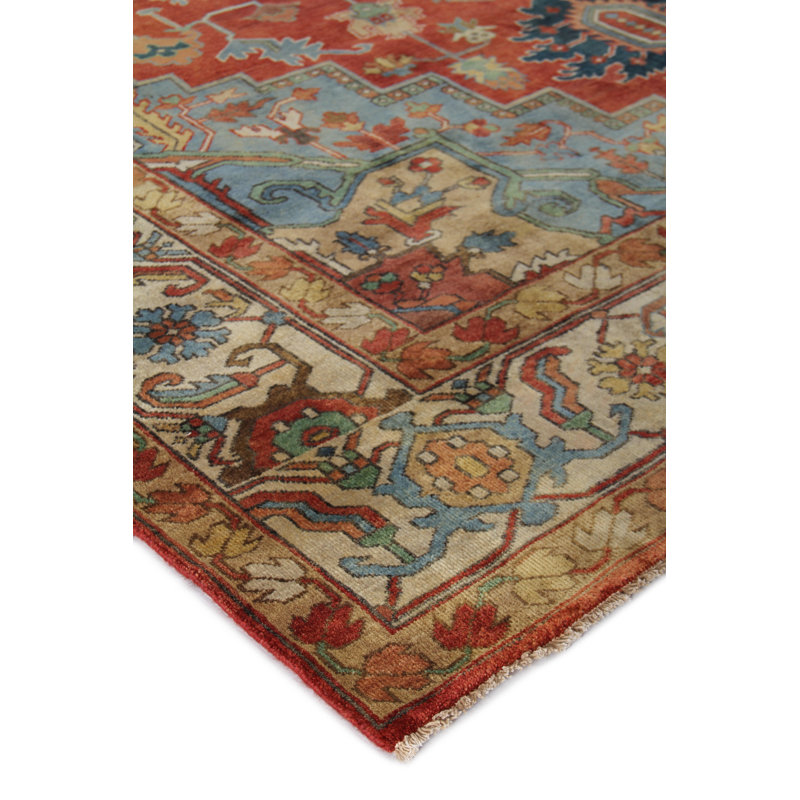 Antique Weave Serapi Oriental Hand-Knotted Wool Rust/Blue/Navy Area Rug, Rectangle 6' x 9'