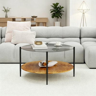 Irma with Glass Top and Wooden Storage Shelf