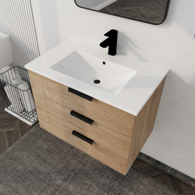 Meuble-lavabo mural simple 30 po avec plateau en résine blanche Jexby
