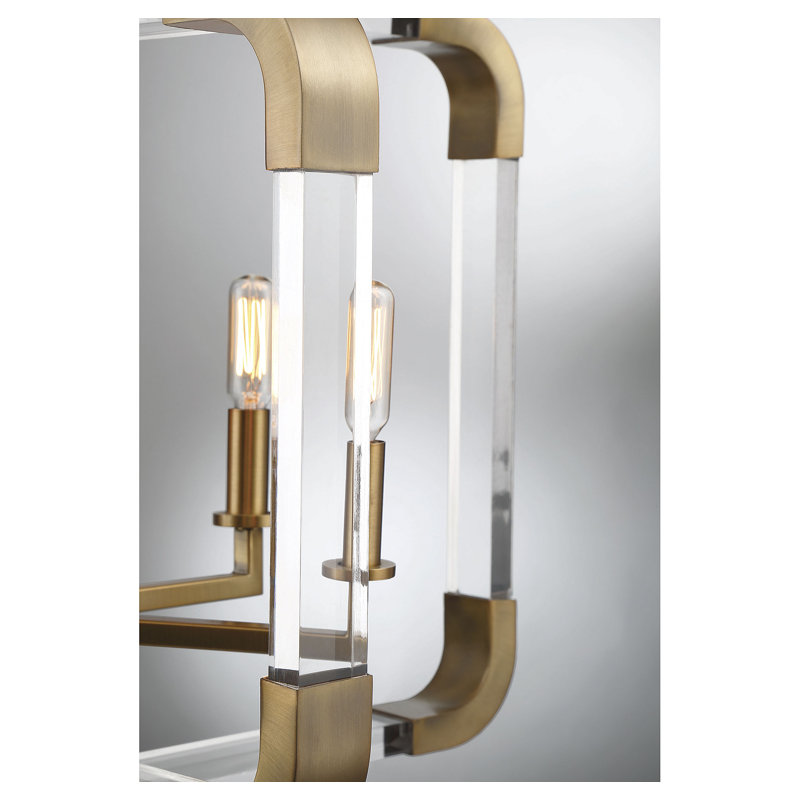 Lustre carré/rectangulaire 6 lumières façon bougie Cael, Laiton chaleureux