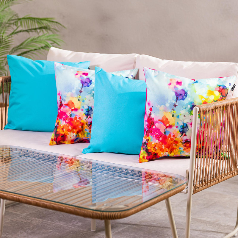 icon Spring Flower Blue Indoor-Outdoor Cushion, Pack of 4, Multicolour