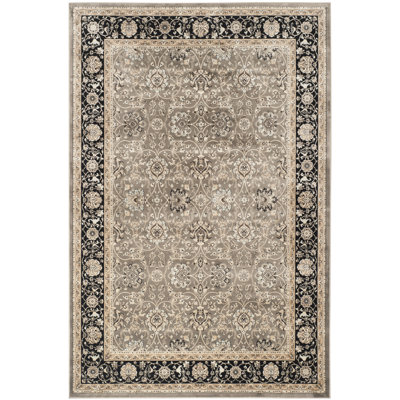 Petronella Viscose Oriental Rug in Gray/Black
