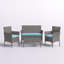 Alyonna Gardens 4 Piece Wicker Patio Set W/ Glass Top Table, Aqua/Beige
